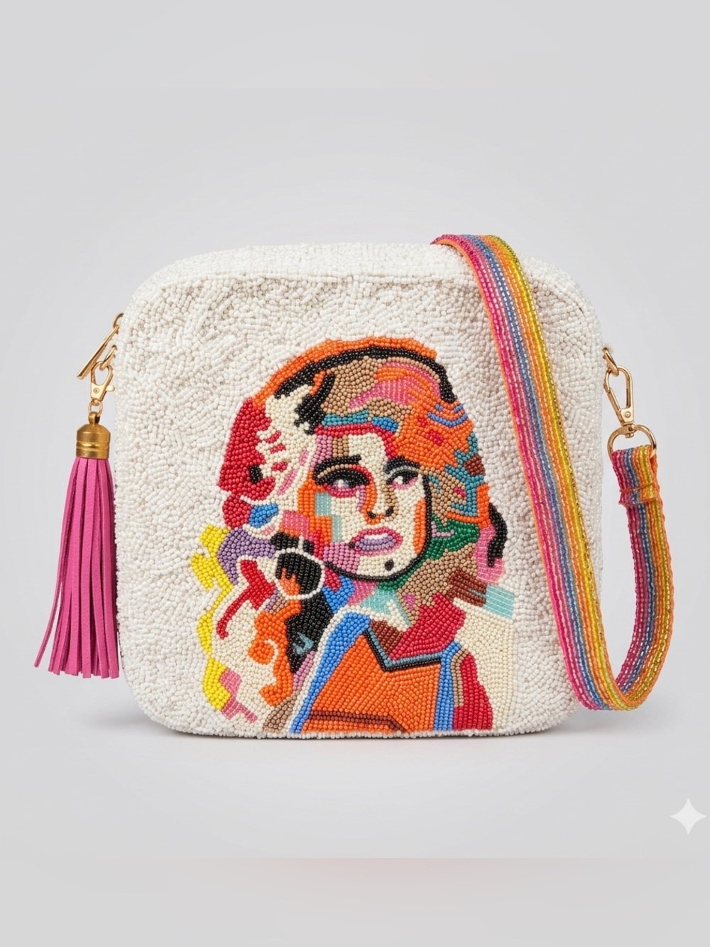 RARE New Moyna Dolly Parton Beaded Crossbody w/ Rainbow Strap